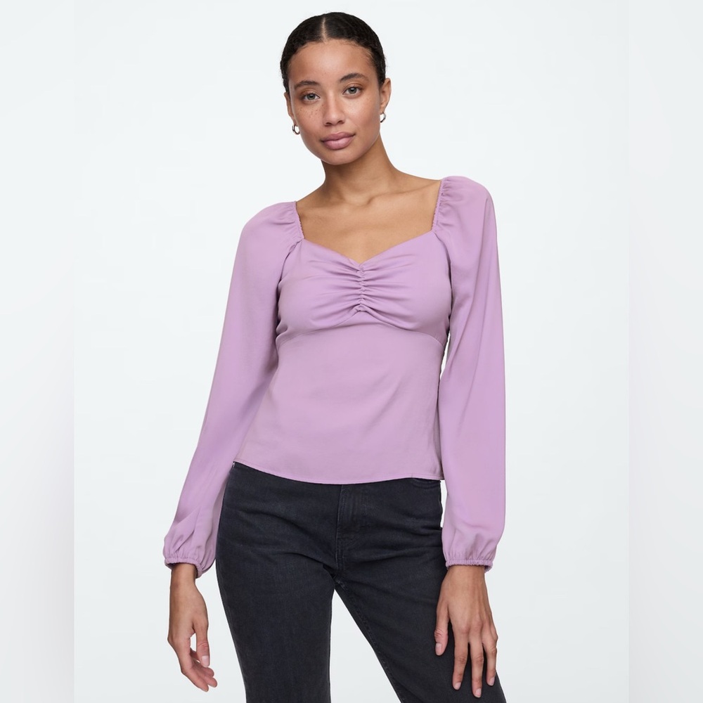 NWT Gap Factory Satin Puff Sleeve Sweetheart Top